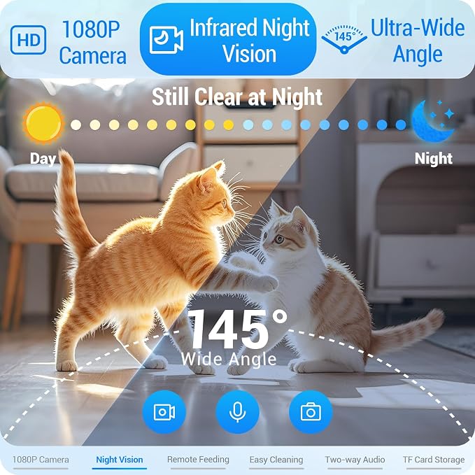 Frienhund Automatic Cat Feeder with Camera: 5G WiFi Automatic Dog Feeder with Night Vision, 7L Auto Cat Food Dispenser with 1080P Camera for Multiple Pet, Detachable for Easy Clean -29 Cup (ACF100W-B)