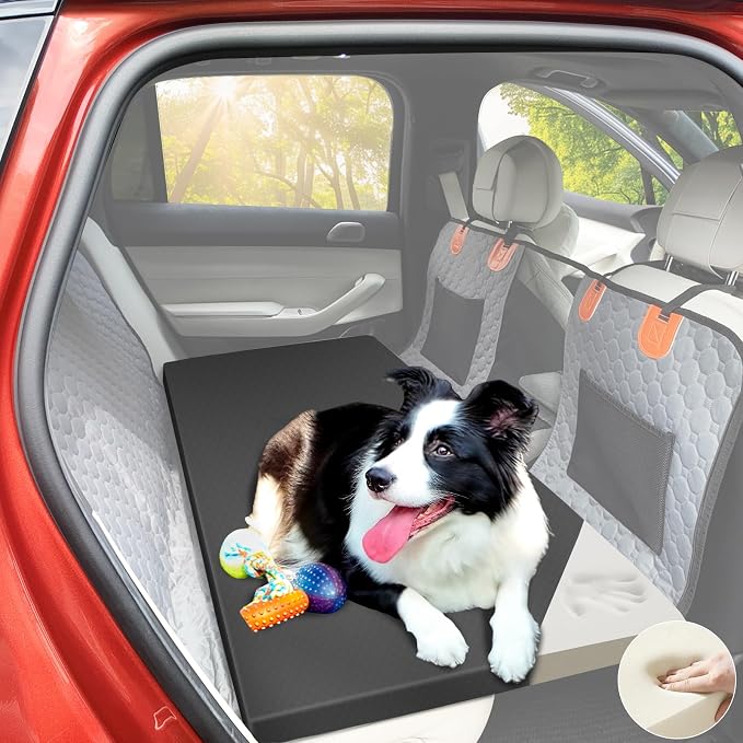 Dog Car Bed for Back Seat Cover with Supportive Foam, Large | Pet Mat Cushion for Car Backseat Extender with Removable Cover, Large Size for SUV & Truck, Easy Clean