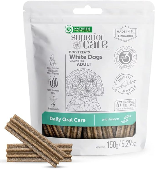 Nature's Protection Dental Chews for Dogs - Grain Free Dental Sticks - Natural Dog Breath Freshener Treats for Small & Large Breed Adult Dogs (Superior Care - Insects, 5.29 oz)