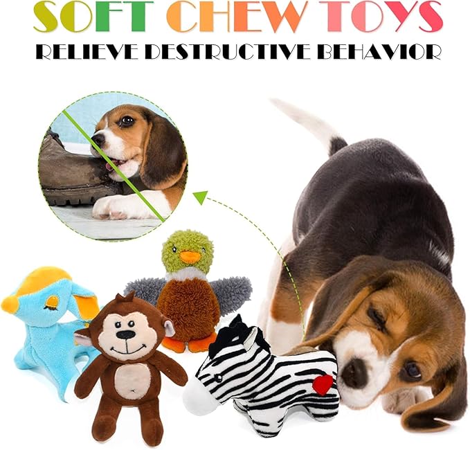 SHARLOVY Jouets couineurs pour petits chiens, jouets en peluche pour chiots, jouets à mâcher mignons pour la dentition des chiots, pour chiens de petite à moyenne taille, lot de 12 jouets doux en peluche pour animaux de compagnie dans une boîte cadeau