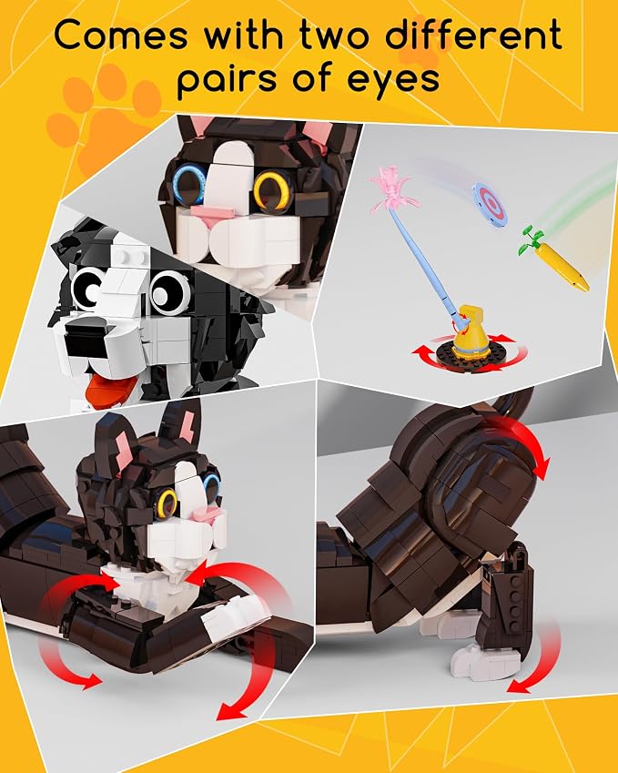 3-in-1 Tuxedo Cat Building Set, Build a Cat, Dog or Rabbit | Build & Rebuild 3 Cute Animal Designs from One Set, Building Toy for Cat Lovers and Animal Fans, Birthday Gift Ages 8+