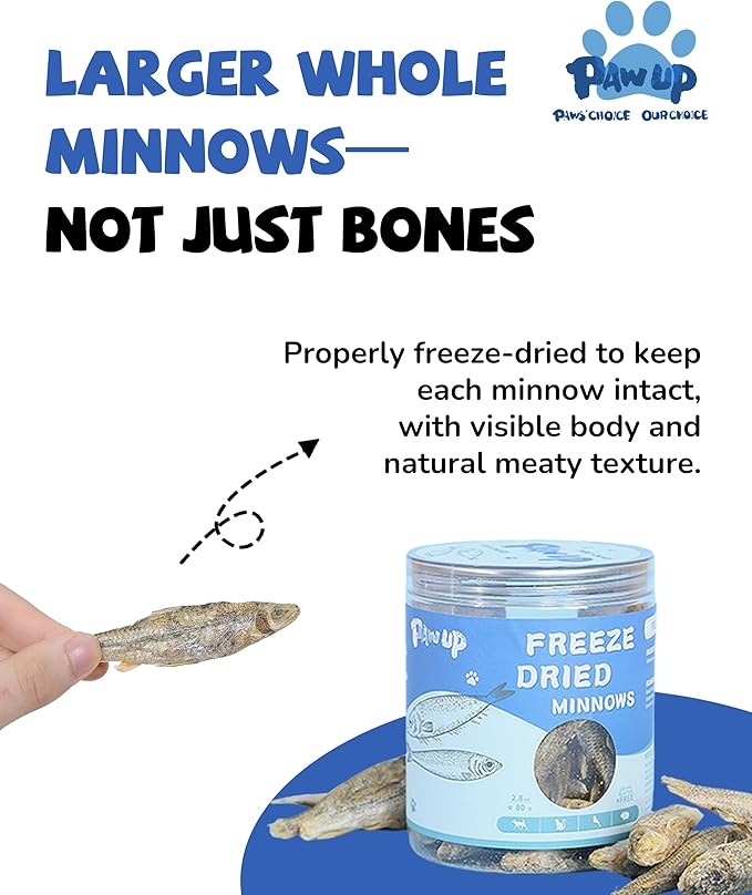 PAWUP Freeze Dried Minnows Dog Treats – 100% Single Ingredient Fish Treats for Dogs – Omega-3 Rich, Grain Free Training Treats & Dog Food Topper, 2.8 oz