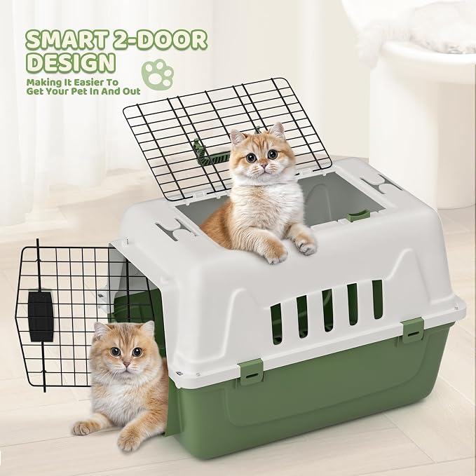 Magshion 22 Inch Hard-Sided Dog Cat Carrier, Green | Top and Front Door Access, Plastic Dog Kennel for Longer Traveling, Durable Handle and 4 Sides Ventilation, For Pet Up 26 lbs