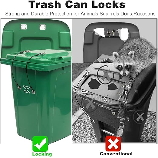 Trash Can Locks Garbage Can Lid Locks for Animals, Bear Raccoon Squirrel Dog Proof Trash Can Lock, Weather-Resistant Universal Trash Bin Lock for Outdoor Trash Cans with Stainless Steel Hasps, 4 PCS