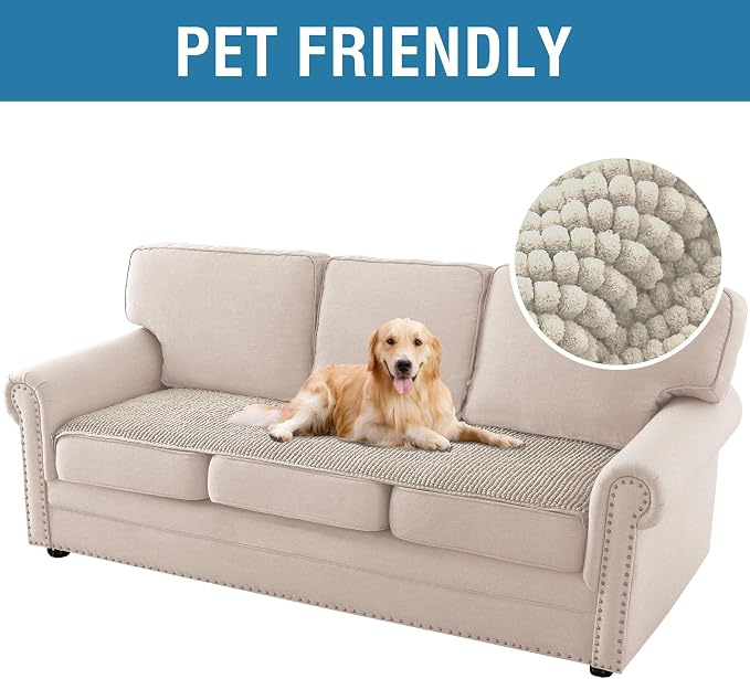 H.VERSAILTEX Plush Chenille Couch Cover for 3 Cushion Couch Anti Slip Washable Sofa Slipcovers Soft and Durable Furniture Protector for Dogs Cats Kids (27.5" x 71", Island Fossi)