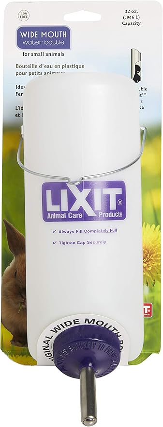 Lixit Small Animal Wide Mouth BPA-Free Water Bottle, 32 Oz, Translucent