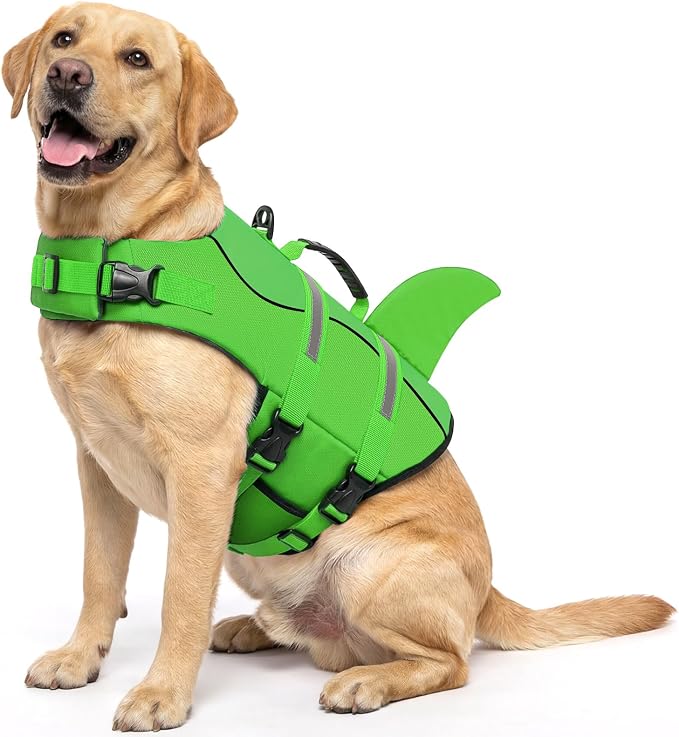 Dog Life Jacket High Flotation, Reflective Dog Life Vest for Swimming, Adjustable Dogs Life Preserver Rescue Handle Spring Summer Pool for Small, Medium, Large Dogs (BrightGreen,XL)