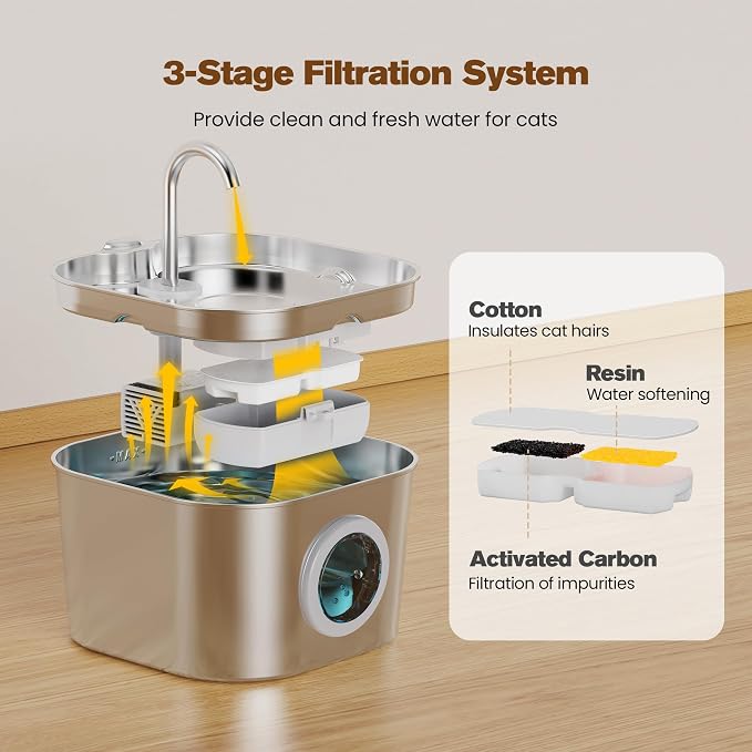Stainless Steel Cat Water Fountain: 108oz/3.2L Pet Water Fountains Cat Watering Fountain Indoor Automatic Waterer Dispenser for Drinking Small Dogs Water Bowl Metal Kitty Faucet Watering Supplies