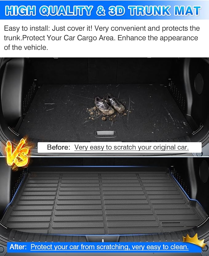 Cargo Mat for 2024 2025 2026 Hyundai Kona/Kona EV Cargo Liner for Kona Accessories TPE All Weather Trunk Mat Anti-Slip