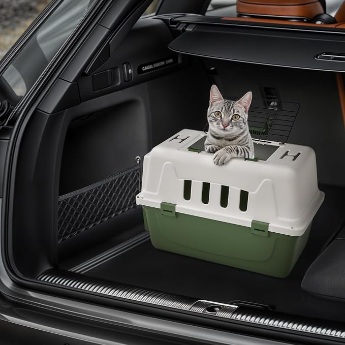 Magshion 18 Inch Hard-Sided Dog Cat Carrier, Green | Top and Front Door Access, Plastic Dog Kennel for Longer Traveling, Durable Handle and 4 Sides Ventilation, For Pet Up 20 lbs