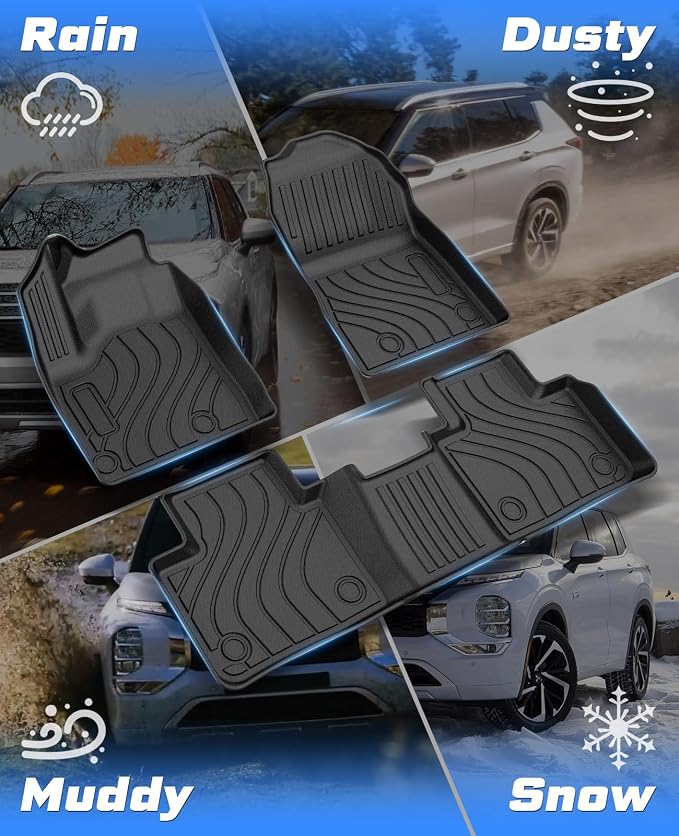Sunsdrew Floor Mats for 2022-2025 Mitsubishi Outlander Accessories (Not Fit for PHEV & Sport), All Weather Floor Liners Front Rear 2 Rows Car Mats TPE Rubber Raised Edge