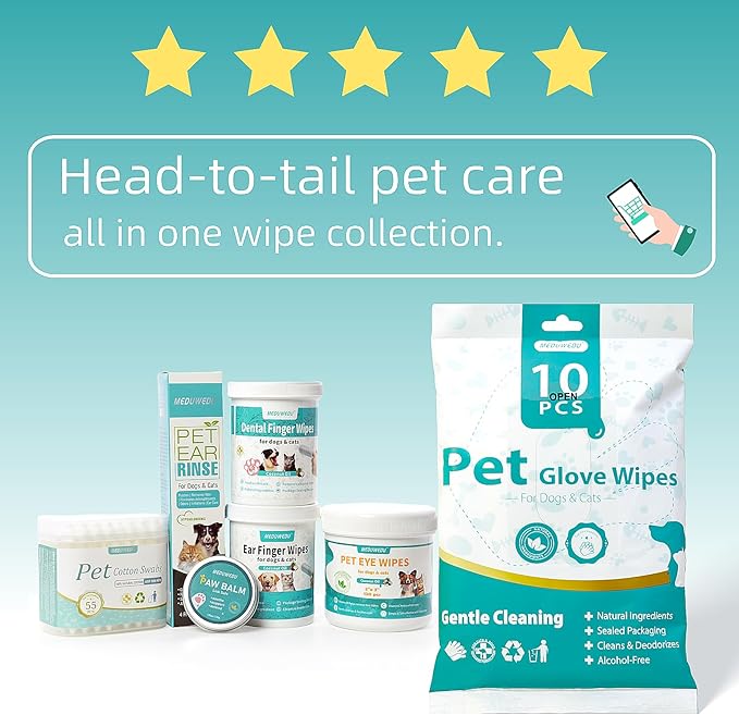 MEDUWEDU Wider Dental Care Finger Wipes 60 Counts,Teeth Cleaning Finger Wipes for Dogs & Cats,Reduces Plaque & Supports Oral Freshness, Coconut Scent