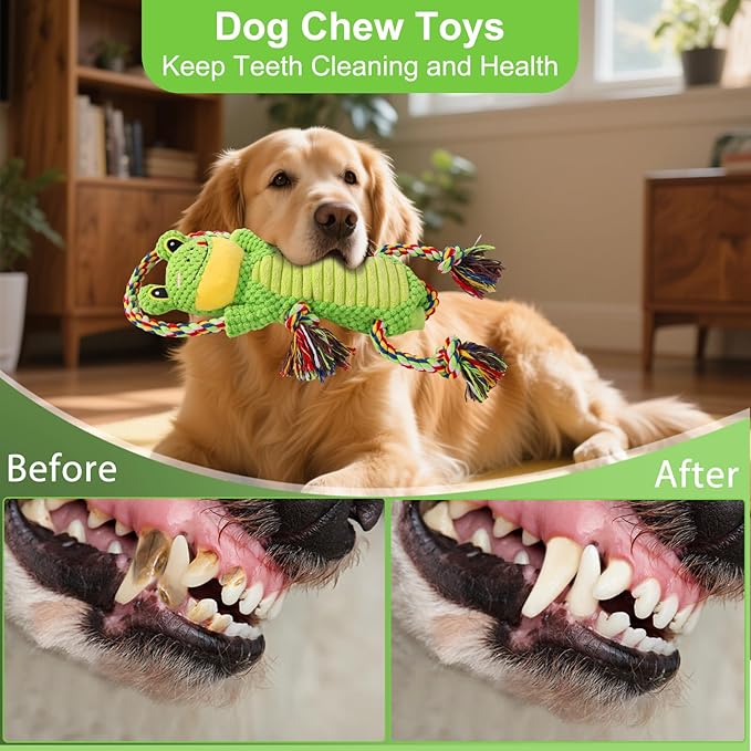 Drmstow Interactive Chew Proof Dog Toys for Boredom & Anxiety - Plush with Squeaker & Crinkle Sound & Ropes for Small, Medium, Large Dogs