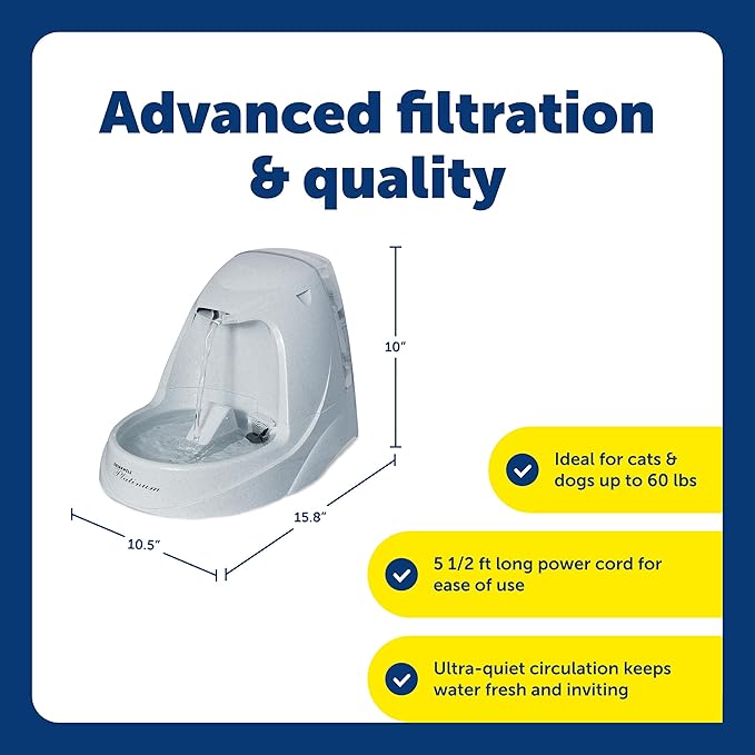 PetSafe Drinkwell Platinum Cat Water Fountain, 168 oz/5L, Grey | Free-Falling Stream Encourages Drinking, Snap-on Lid Prevents Removal, Includes Replaceable Carbon Filter