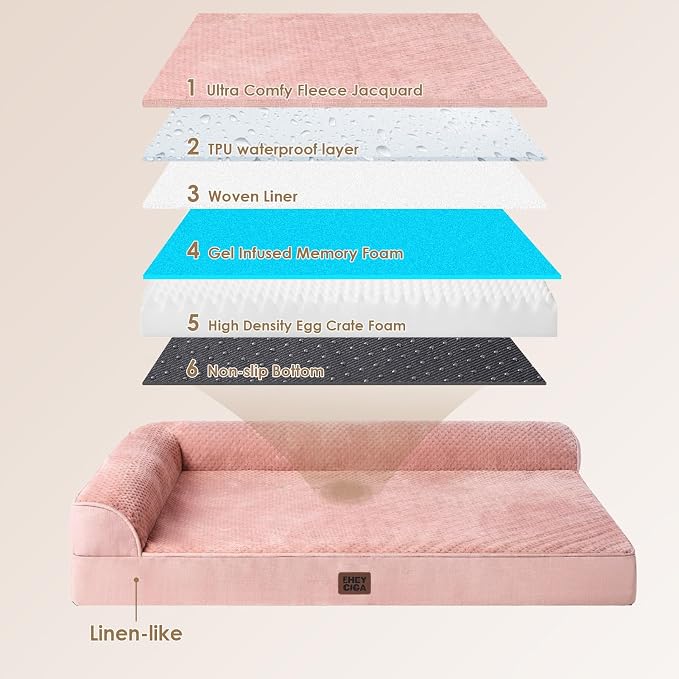 EHEYCIGA Extra Large Dog Bed Othorpedic, Memory Foam XL Dog Bed with Washable Removable Cover, Waterproof Pet Sofa Couch XLarge Size Dogs with Nonskid Bottom, 44x32x6.5, Pink | Washable Removable Cover, Waterproof Flat Pet Sofa Couch with Nonskid Botto...