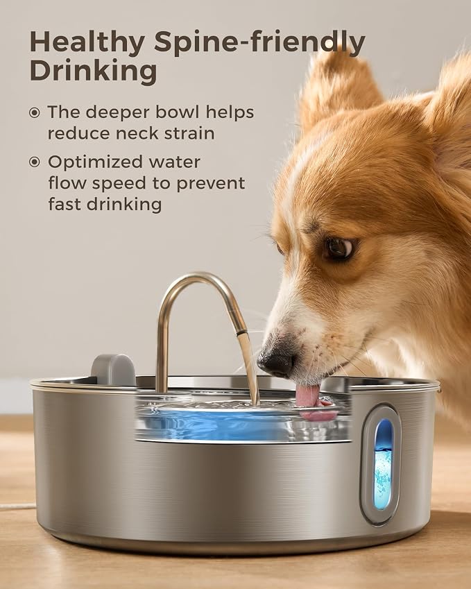 Smartoo 7L/236oz Stainless Steel Dog Water Fountain for Large Dogs | 25dB Ultra-Quiet Automatic Pet Water Dispenser with Deeper Bowl, 4-Stage Filtration,Ideal for Big Breeds,Multi-Pet Households