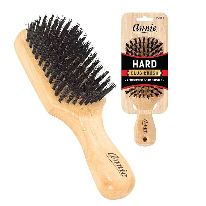 Annie Natural Boar Bristle Hard Club Brush | Reinforced Detangling Hairbrush for Wavy, Straight, Long & Short Hair | Waves Styling & Detangler
