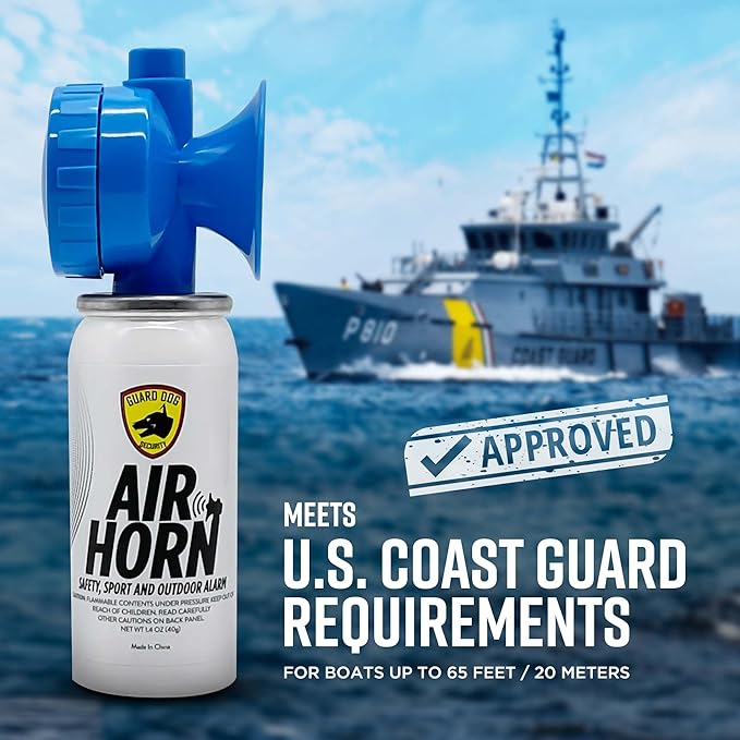 Guard Dog Security Air Horn for Safety, Loud Blow Horn, Hand Held Mini Air Horn, Fog and Boat Horn for Marine, Football Games, Sporting Events and Outdoor Alarms, Powerful 1-Mile Sound Blast 1.4 oz