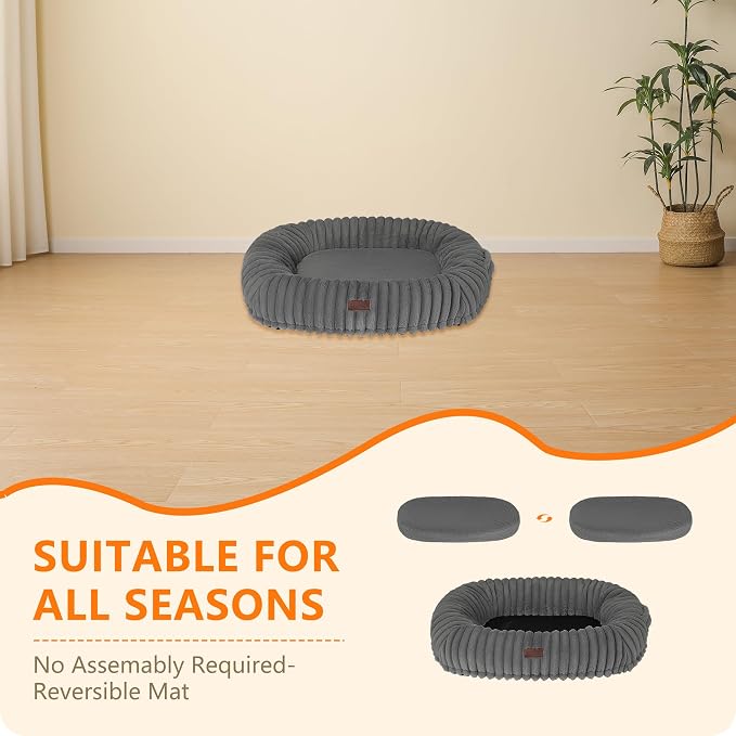 Orthopedic Waterproof Medium Dog Bed Sofa, Gel Memory Foam, 36" | Reversible Egg-Crate Foam Cushion Dog Sofa, Washable Corduroy Fleece Pet Bed, Removable Cover & Non-Slip Bottom, Medium Grey