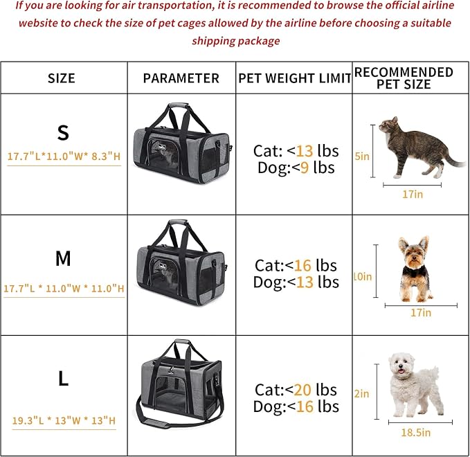Wakytu Cat Carrier Soft for Medium or Large Cats for Car Travel Camping | dog carriers for small dogs,3 entrances & 5 vents, waterproof rip-stop, anti-escape locks, padded strap