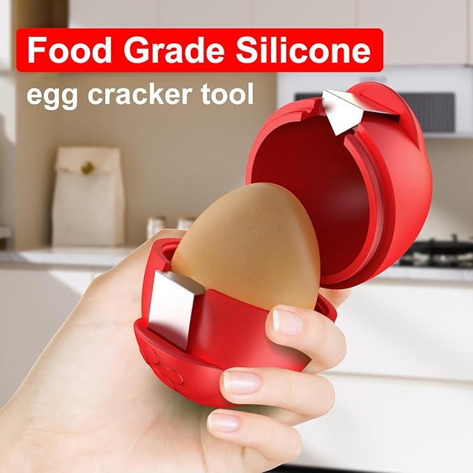 Egg Cracker, Silicone Egg Shell Opener, Cute Egg Shaped Design, Opens Eggs with Ease, A Little Happiness Boost for Your Kitchen (1, Red)