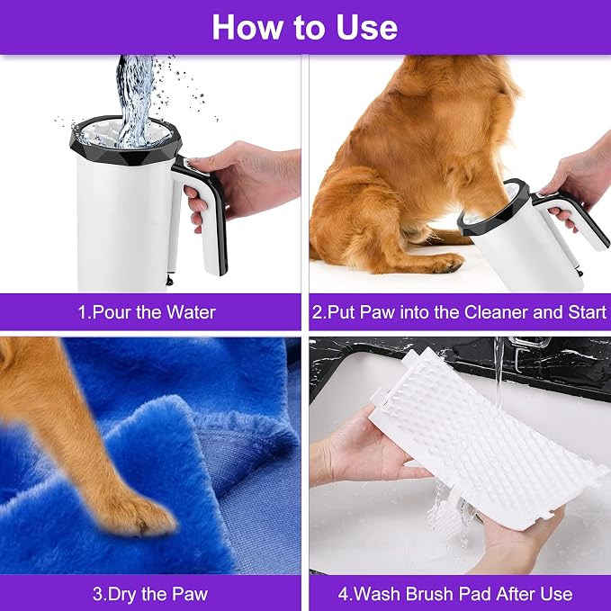 Rechargeable Automatic Dog Paw Cleaner, 2 in 1 Portable Dog Paw Washer Cup | Pet Paw Cleaner with Soft Silicone Brush, 7.4V High Power, Dog Foot Washer Suitable for Big Dog/Cat Grooming, Black