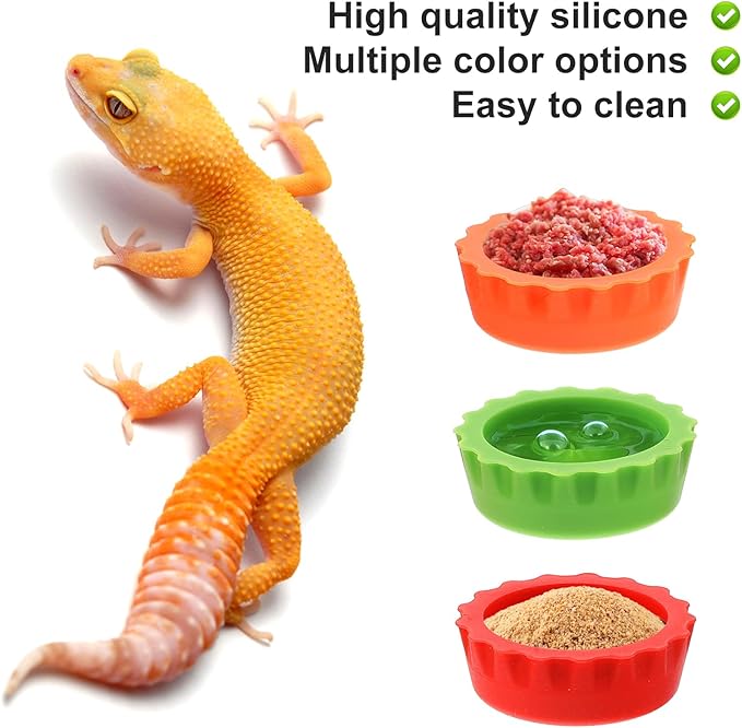 9 Pcs Crested Gecko Food and Water Bowl Small Reptile Food Dish Reusable Silicone Reptile Feeding Cup Gecko Feeder Corner Water Bowl Habitat Tank Starter Accessories for Hermit Crab Tarantula Isopods