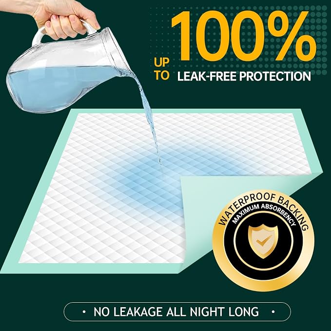 MILDPLUS Disposable Bed Pads 40"X40" Extra Large Pee Pads for Incontinence 140 Gram Heavy Duty Super Absorbent Underpads Waterproof Chucks Pads for Adults, Elderly or Pets [100x100CM, 25pcs]
