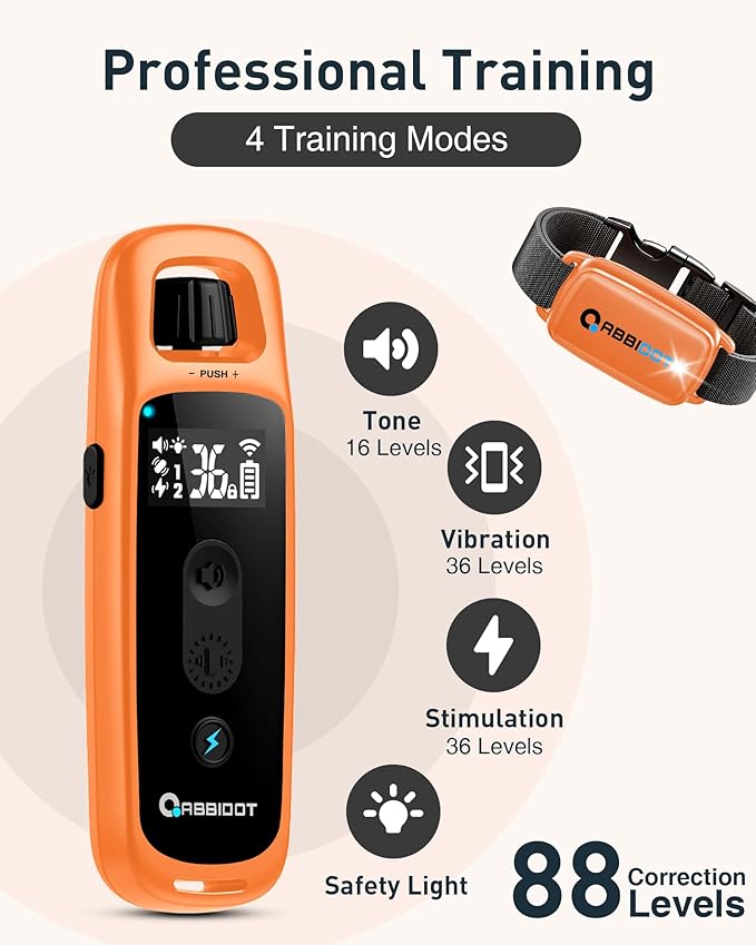 ABBIDOT Shock Collar for Dogs, 3300 FT Dog Training Collar with Remote, IPX7 Waterproof with 4 Training Modes, Rechargeable E-Collar for Small Medium Large Dogs (15-120 lbs)