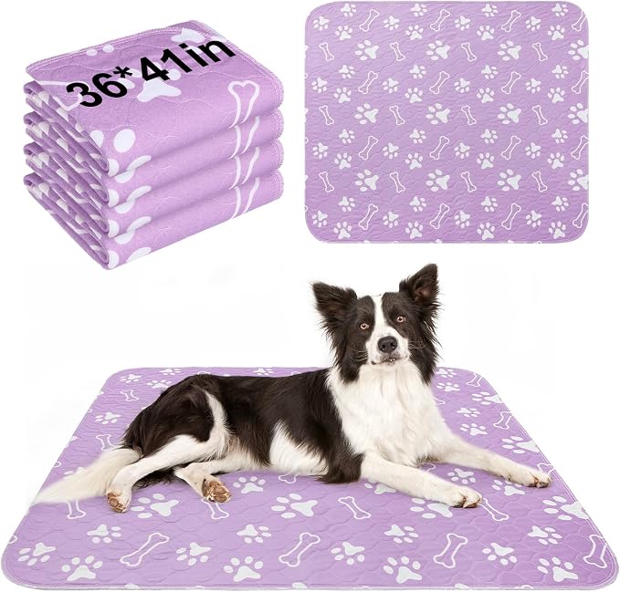 BEAUTYZOO 4 Pack Washable Pee Pads for Dogs,Reusable Puppy Pads 36x41 | Waterproof Super Absorbent,Non Slip and Leak-Proof Against Urine,Whelping Pads Mats for Puppy Potty Training,Playpen,Crate