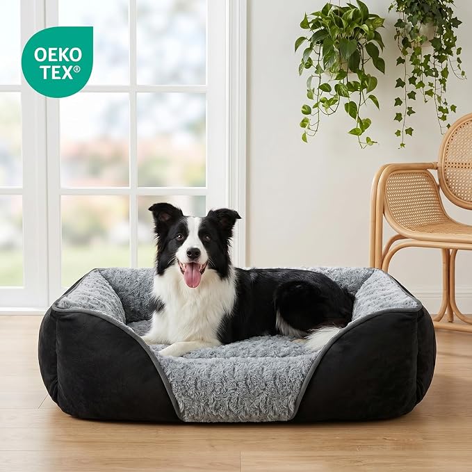 Medium Dog Bed Rectangle Washable Orthopedic Soft Calming Sleeping Pet Cuddler with Anti-Slip Bottom
