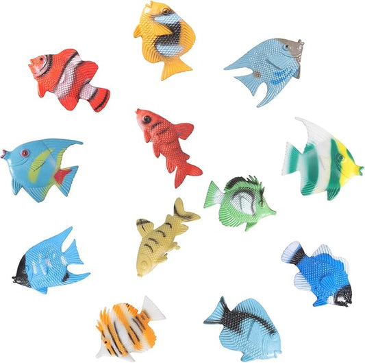 12PCS Tropical Fish Toys, Pastic Sea Creatures Figurines Set, Educational Learning Ocean Animal Figures, Themed Party Favor Miniature Toys for Boys Girls