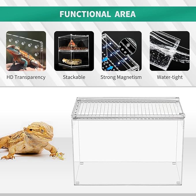 Reptile Terrarium kit,11"*6"*8" Reptile Breeding Box, Magnetic Acrylic Enclosure，for Tarantula，Hermit Crab，Jumping Spider，Iguana，Leopard Gecko，Bearded Dragon, Insect, Mantis, Scorpions.