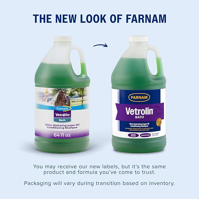 Farnam Vetrolin Bath, Ultra-Hydrating Argan Oil Conditioning Shampoo, Enhances Shine, Soothes Dry Skin, for Horses and Dogs, 64 oz.