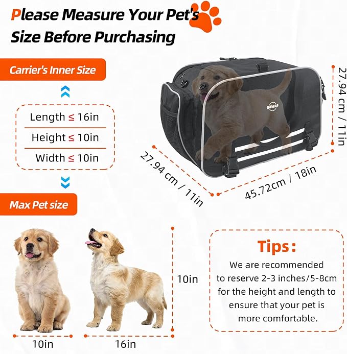 Motorcycle Dog Carrier, Expandable Airline Approved Pet Carrier with Stable Frame, Collapsible Soft-Sided Travel Puppy Shoulder Bag for Small Cats and Dogs Under 17 lbs