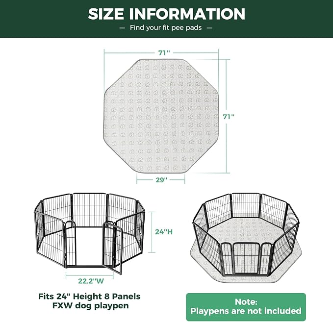 FXW Washable Pee Pads for Dogs, Super Absorbent, 29" Octagon, 2 Packs | Machine washable, Non-slip backing, Fits 24"H 8-Panel FXW Rollick/Homeplus Playpens