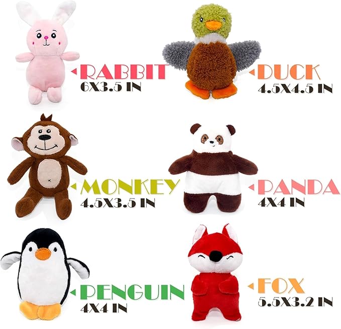 SHARLOVY Jouets couineurs pour petits chiens, jouets en peluche pour chiots, jouets à mâcher mignons pour la dentition des chiots, pour chiens de petite à moyenne taille, lot de 12 jouets doux en peluche pour animaux de compagnie dans une boîte cadeau