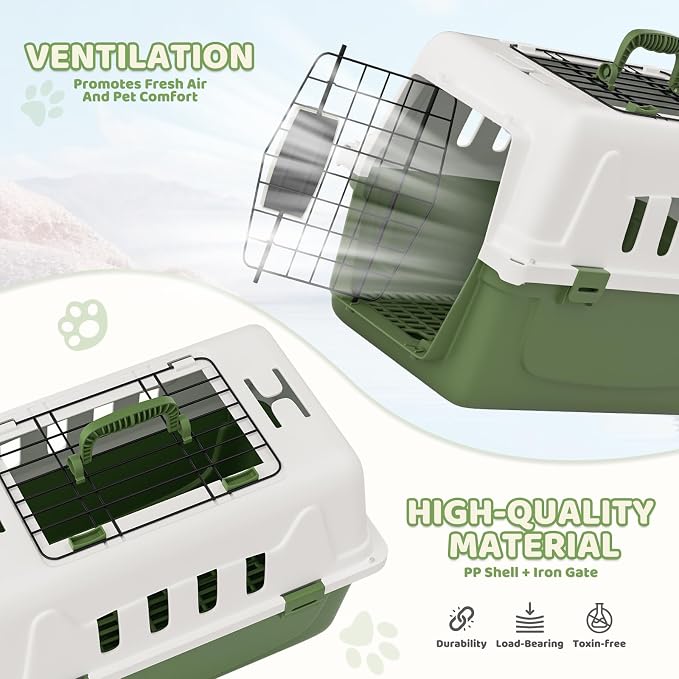 Magshion 18 Inch Hard-Sided Dog Cat Carrier, Green | Top and Front Door Access, Plastic Dog Kennel for Longer Traveling, Durable Handle and 4 Sides Ventilation, For Pet Up 20 lbs