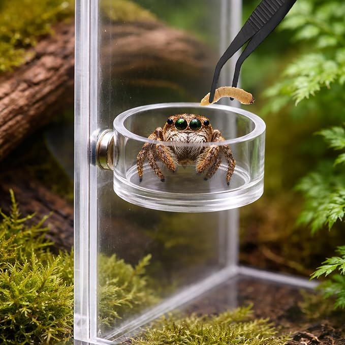 6PCS Jumping Spider Feeding Dish, Magnetic Bowl and Tarantula Water Dish, Magnetic Water Bowl with Tweezers for Small Reptile Enclosures, Jumping Spider Accessories Kit