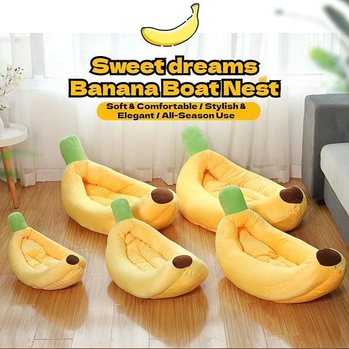 Banana Pet Bed for Small Dogs and Cats, Cozy Enclosed Calming Cave Bed with Removable Plush Cushion for Indoor Kittens Puppies Small Pets (Banana Bed, X-Small)