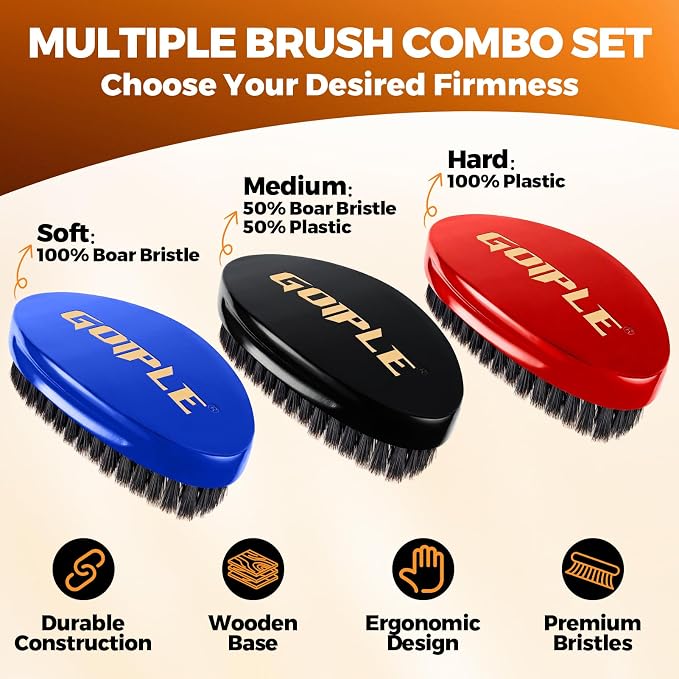 360 Wave Kit for Men Grooming Kit for 360 Waves - 3 Wave Brushes, Soft, Medium & Hard - Satin Durag, Hand Mirror, Hair Comb, Hair Brush Cleaner, Wave Pomade & Shampoo & Rosemary Oil - Best Gift Set