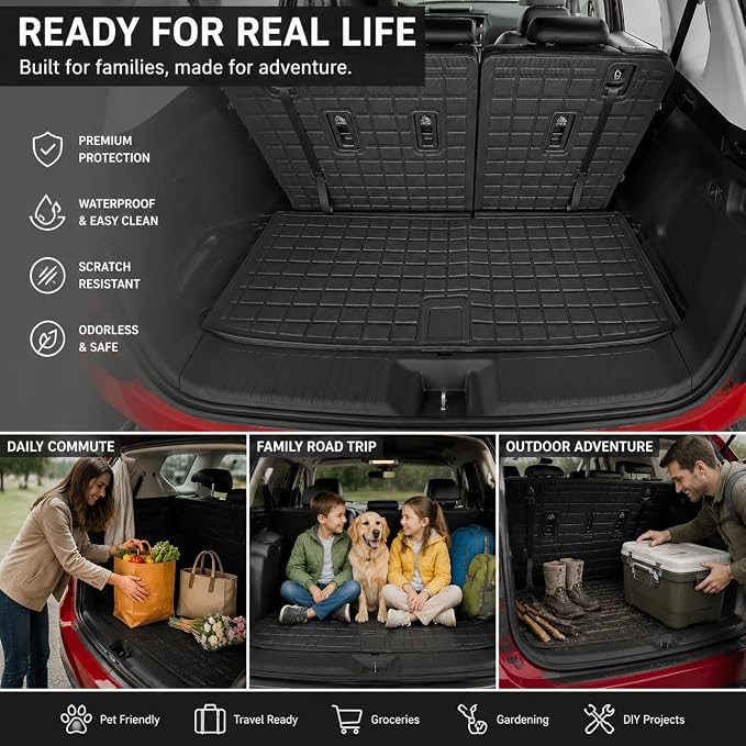 Cargo Mat for 2023 2024 2025 2026 Honda Pilot All Weather TPE Trunk Mat Cargo Liner Back Seat Cover for Pilot Car Accessories (2-in-1 Trunk Liner)