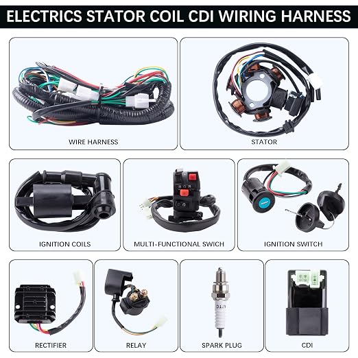 Complete Wiring Harness kit Electrics Wire Loom Assembly with Full Copper Wire for GY6 4-Stroke Four Wheelers Engine Type 125cc 150cc Pit Bike Scooter ATV