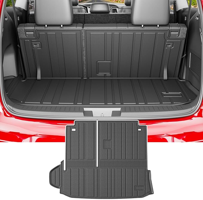 powoq Cargo Mat Compatible with 2020-2026 Toyota Highlander Backrest Mat TPE Cargo Liners Replacement for Toyota Highlander Accessories (Fit 2020-2026 Highlander,Rear Cargo Mat with Backrest Mat)