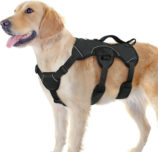 rabbitgoo Escape Proof Dog Harness for Large, No Pull with Lift Handle | No Escape, Full Soft Padded, Reflective Adjustable Vest, Leash Clip for Walking Hiking Training, Black, Large
