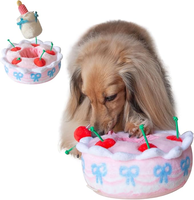 Birthday Cake Snuffle Toy Set, Pink and Blue, Polyester, Nose Work Puzzle Toy for Dogs and Cats