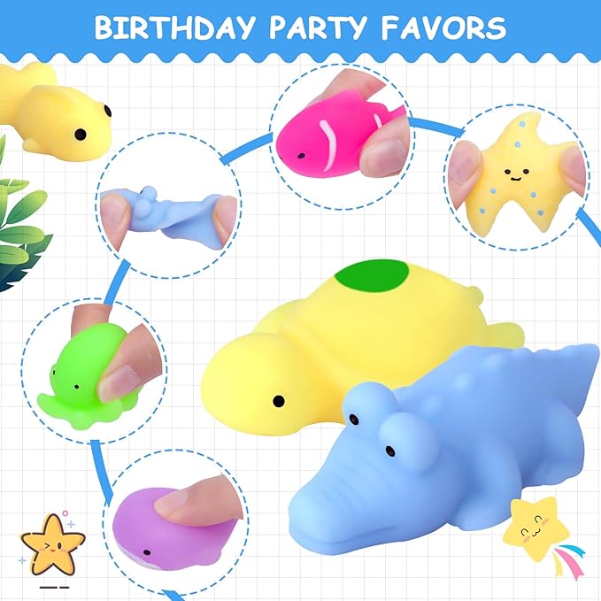 POKONBOY 30 Pcs Squishies Mochi Toys, Mini Kawaii Squishy Sea Animals Squeeze Stress Relief Toys Easter Basket Stuffers Christmas Birthday for Kids