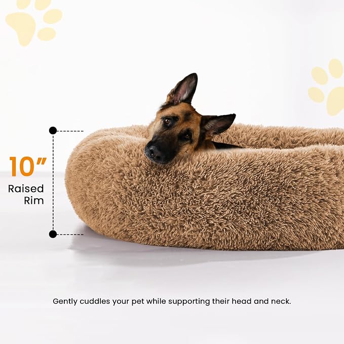 Calming Dog Bed Anti-Anxiety Donut Dog Beds for Small Medium Large Dogs,Washable Plush Fluffy Indoor Cat Kitten Round Cuddler Cushion (Brown, XX-Large)