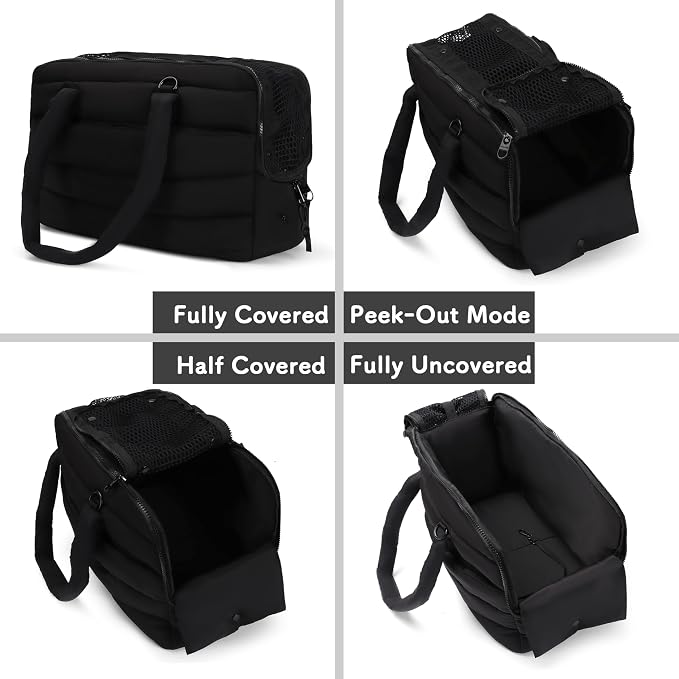 Dog Purse Carrier for Small Dog Cat Rabbit up to 13 lbs, Lightweight Portable Soft Sided Pet Purses, Quilted Puffy Tote Puppy Carrier with Large Pockets for Hiking, Travel, Vet Black