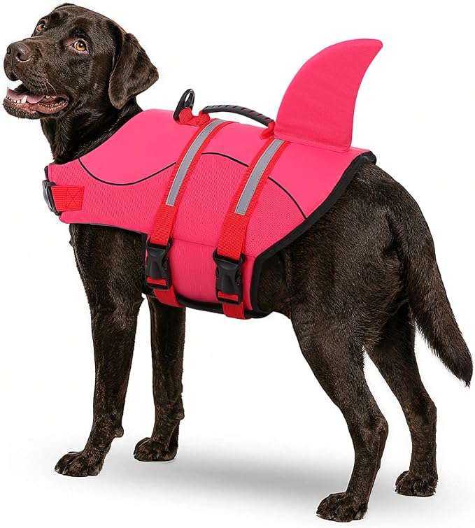 Dog Life Jacket High Flotation, Reflective Dog Life Vest for Swimming, Adjustable Dogs Life Preserver Rescue Handle Spring Summer Pool for Small, Medium, Large Dogs (Rosepink,XXL)